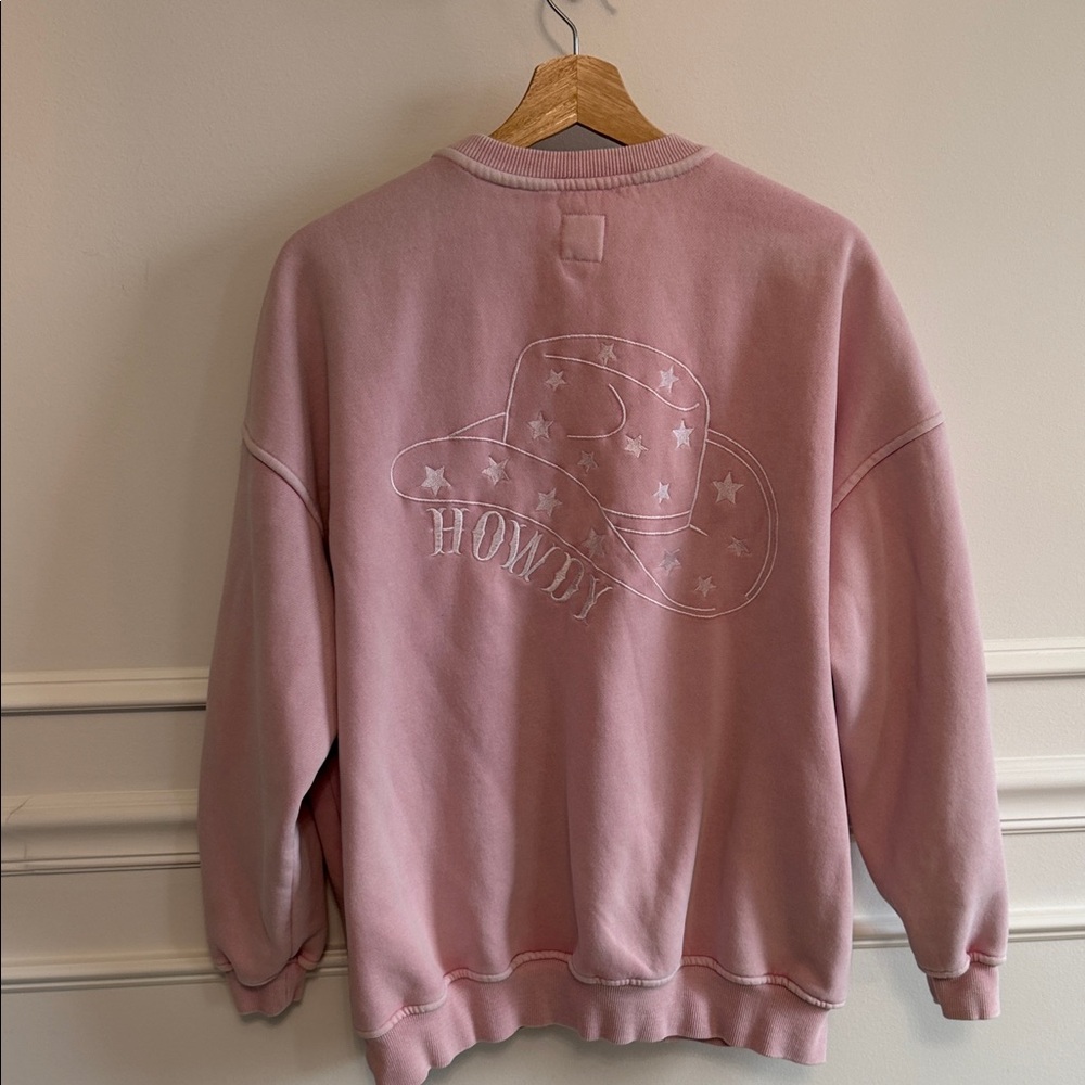 Sunkissed Coconut Dusty Rose Crewneck Sweatshirt Howdy Cowboy Hat Embroidered